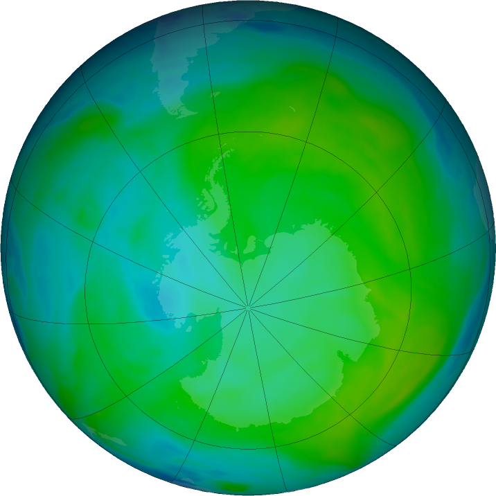 Antarctic ozone map for 29 December 2016